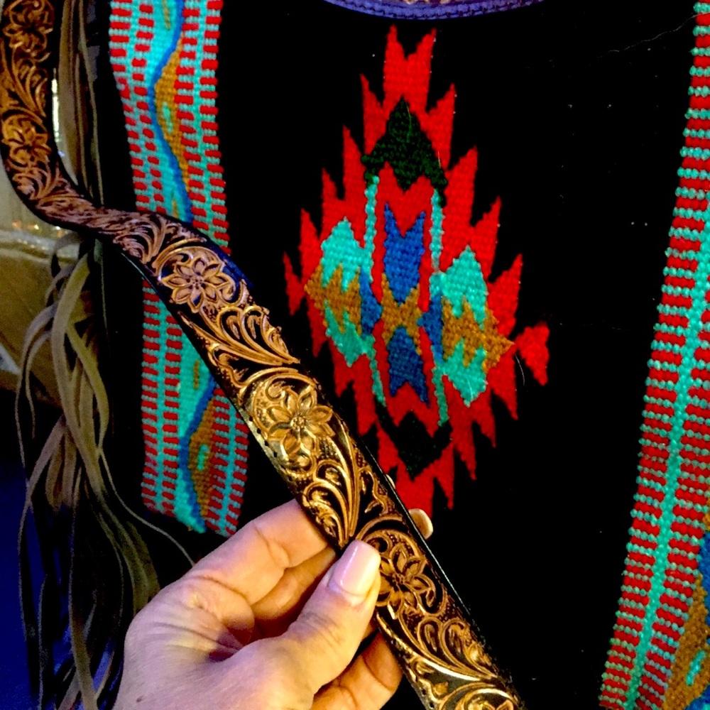 Handmade Tooled leather saddle purse